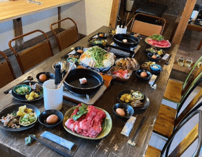地元特産の「黒田庄牛」と地産野菜を使用した夕食